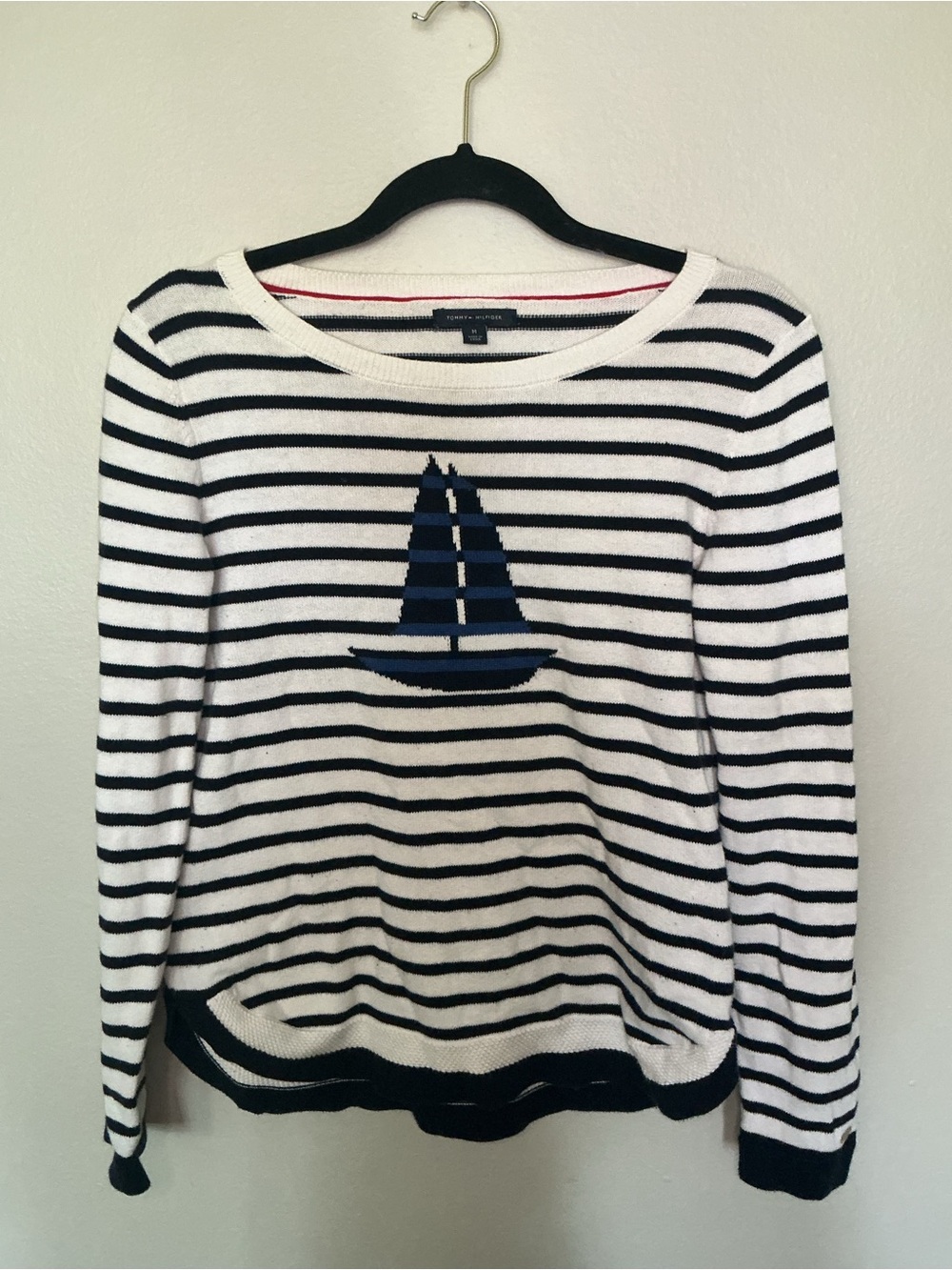 Tommy Hilfiger nautical striped coastal grandma Sailboat Sweater 100% cotton